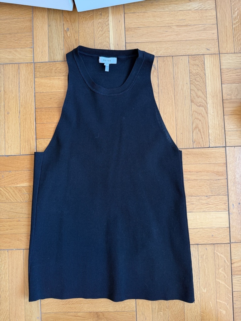 Reiss Black Open-back Ribbed Crewneck Sleeveless Top